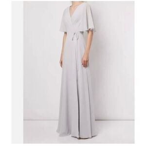 Marchesa Notte Bridesmaid Dress Dove Gray Chiffon Sz 2 NWT Surplice Slit READ